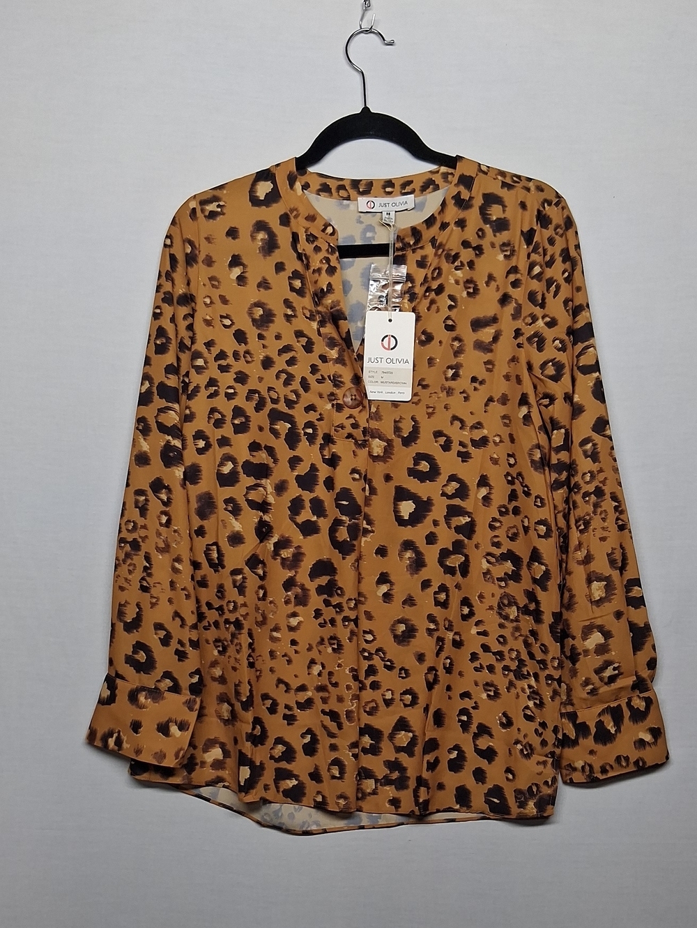 Women's Tan Leopard Print Blouse